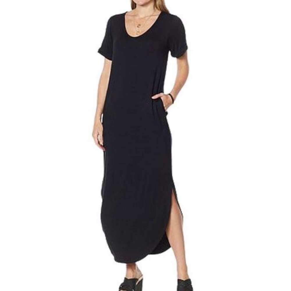 Colleen Lopez Short Sleeve Maxi Dress Round Hem Black Size Small